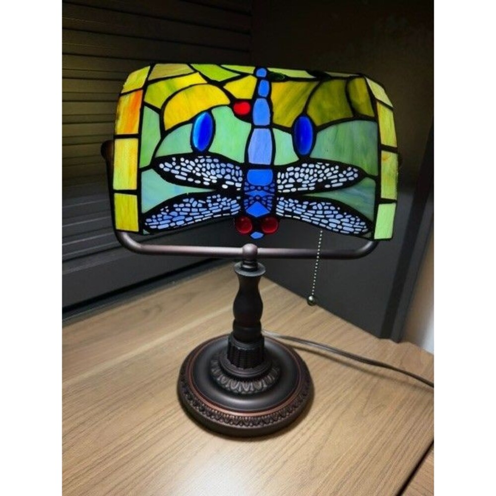 Tiffany Dragonfly Lamp Side Lamp Colorful Glass and Metal Base NEW IN BOX